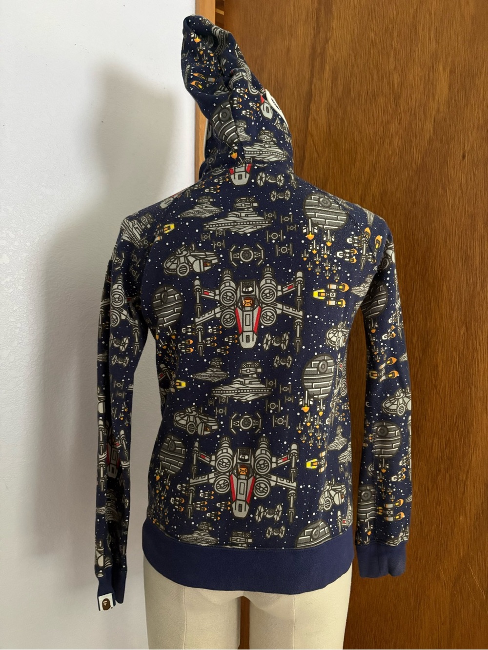 BAPE x STAR WARS  sz XS Full Zip Navy Blue Hoodie Fleece Bathing Ape Japan - Picture 5 of 13
